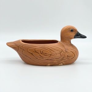 Vintage Relpo Faux Wood Grain Ceramic Duck Decoy Planter10" Japan #6700